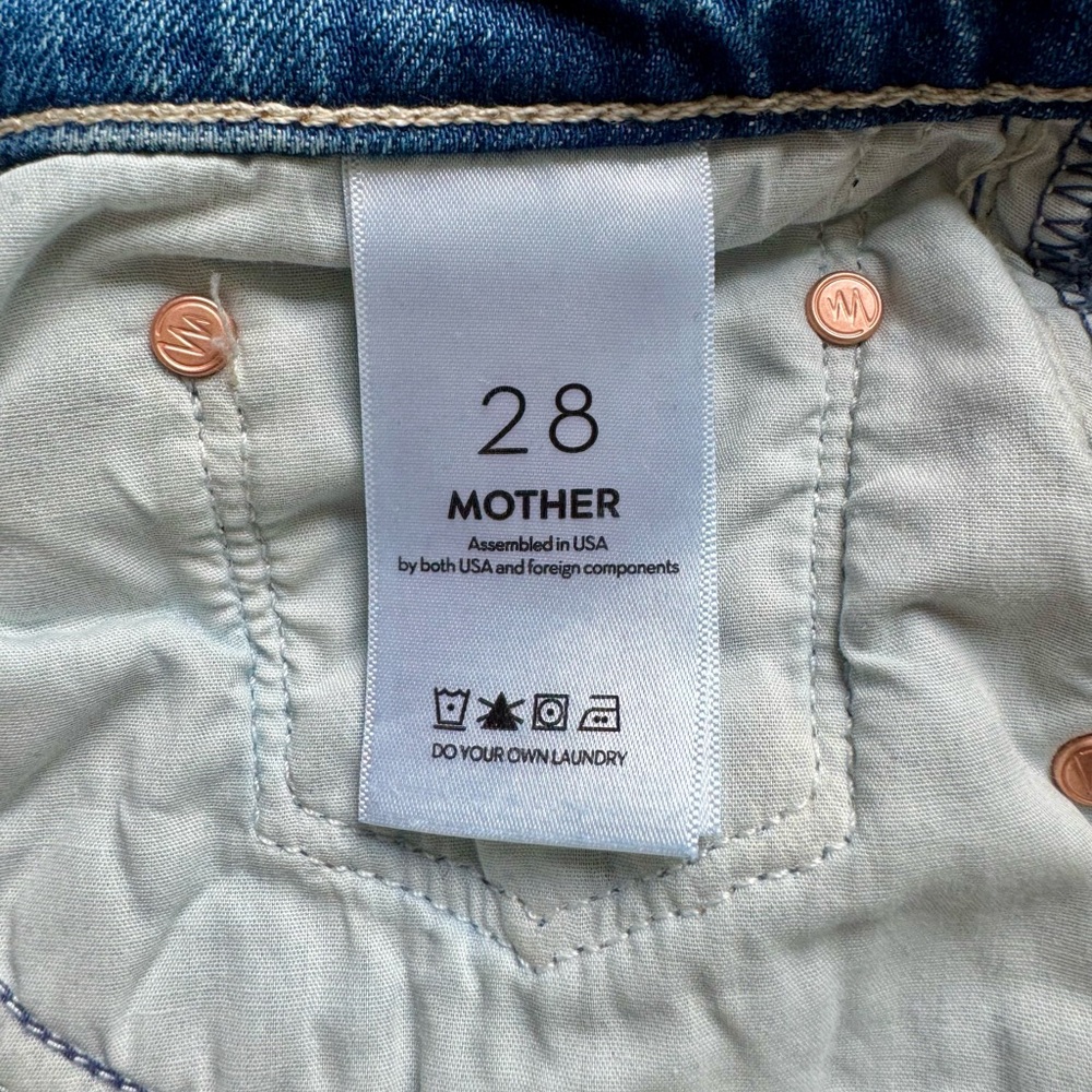 MOTHER Blue Straight Leg Jeans with Cherry Embroidery - Picture 6 of 11